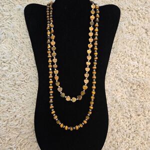 NEW Two Strand Tigers Eye Bead and Silver Necklace Artisan Made